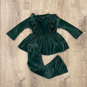 Green Velvet Ruffle Outfit